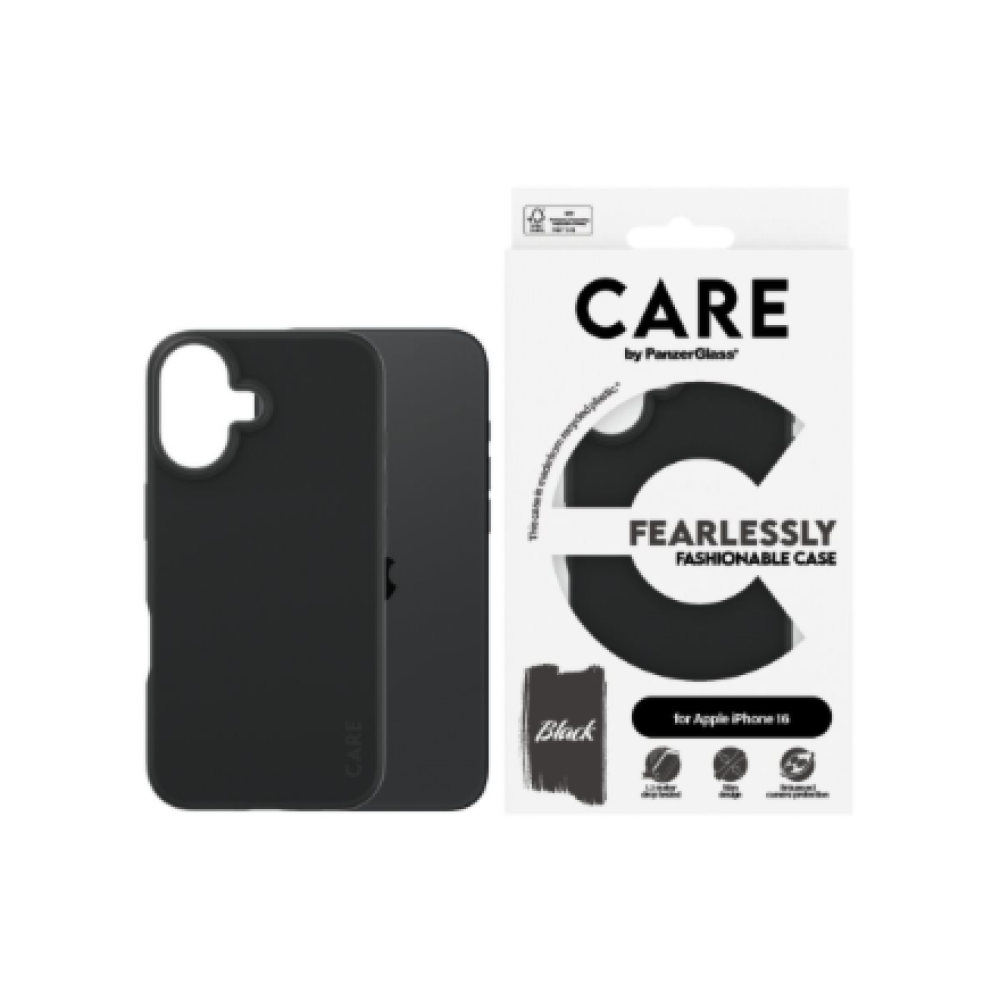CARE Fashionable Case , Back cover , Apple , iPhone 16 , Recycled plastic , Black