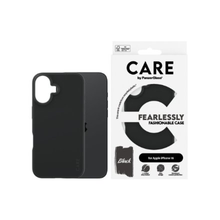 CARE Fashionable Case , Back cover , Apple , iPhone 16 , Recycled plastic , Black