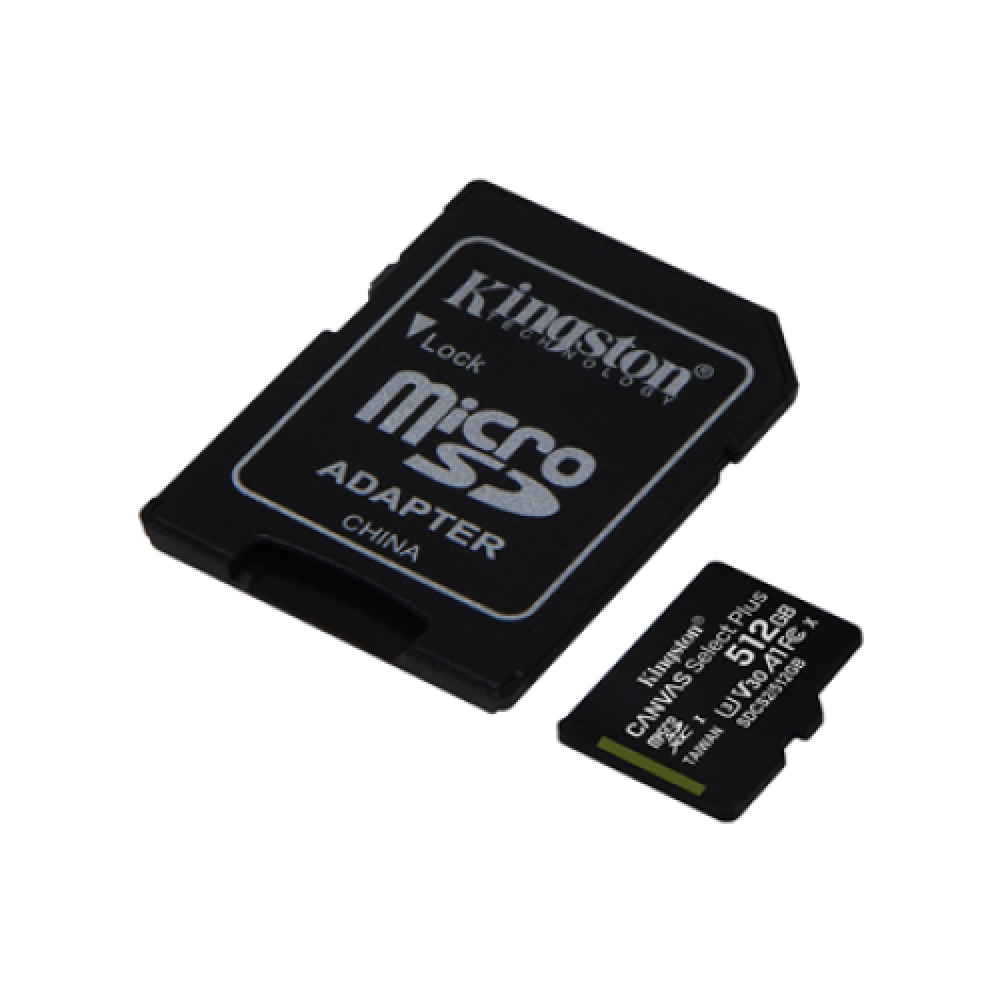 Kingston , Canvas Select Plus , 512 GB , Micro SD , Flash memory class 10 , SD adapter