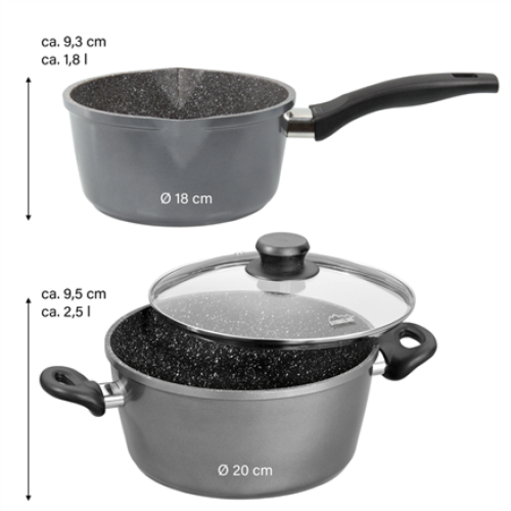 Stoneline Cooking Pot Set of 4 14461 2+2.5 L 18/20 cm Aluminium Anthracite Dishwasher proof Lid included