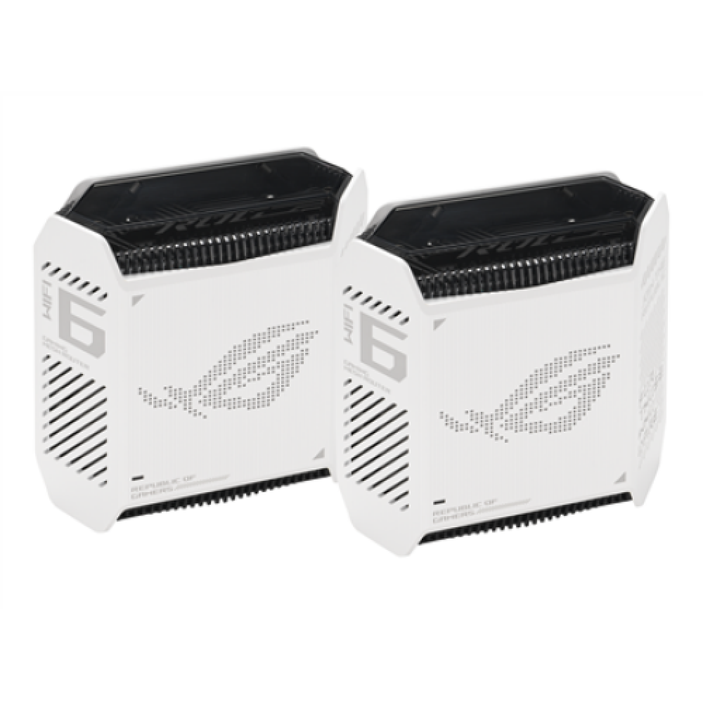 Wifi 6 802.11ax Tri-band Gigabit Gaming Mesh System , GT6 ROG Rapture (2-Pack) , 802.11ax , 574+4804+4804 Mbit/s , 10/100/1000 Mbit/s , Ethernet LAN (RJ-45) ports 3 , Mesh Support Yes , MU-MiMO Yes , No mobile broadband , Antenna type Internal