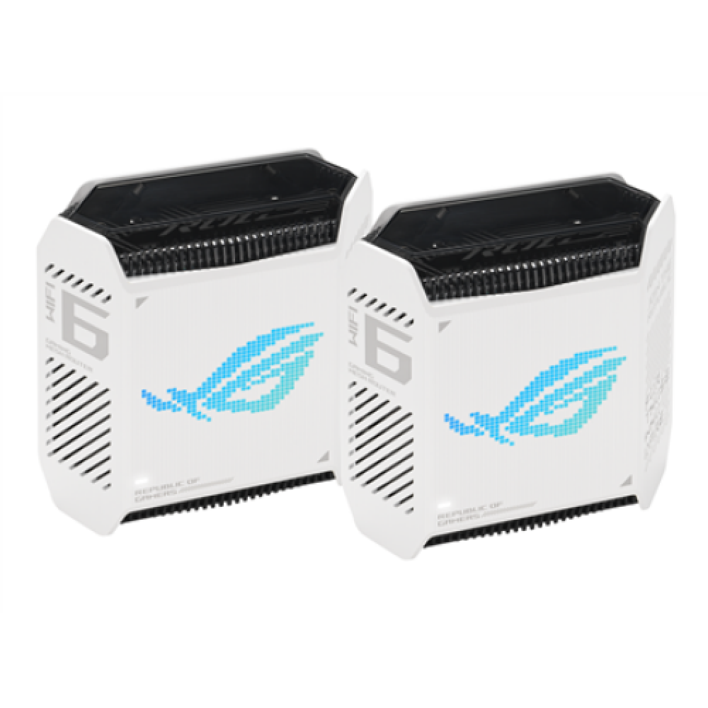 Wifi 6 802.11ax Tri-band Gigabit Gaming Mesh System , GT6 ROG Rapture (2-Pack) , 802.11ax , 574+4804+4804 Mbit/s , 10/100/1000 Mbit/s , Ethernet LAN (RJ-45) ports 3 , Mesh Support Yes , MU-MiMO Yes , No mobile broadband , Antenna type Internal