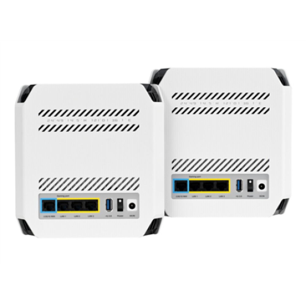Wifi 6 802.11ax Tri-band Gigabit Gaming Mesh System , GT6 ROG Rapture (2-Pack) , 802.11ax , 574+4804+4804 Mbit/s , 10/100/1000 Mbit/s , Ethernet LAN (RJ-45) ports 3 , Mesh Support Yes , MU-MiMO Yes , No mobile broadband , Antenna type Internal