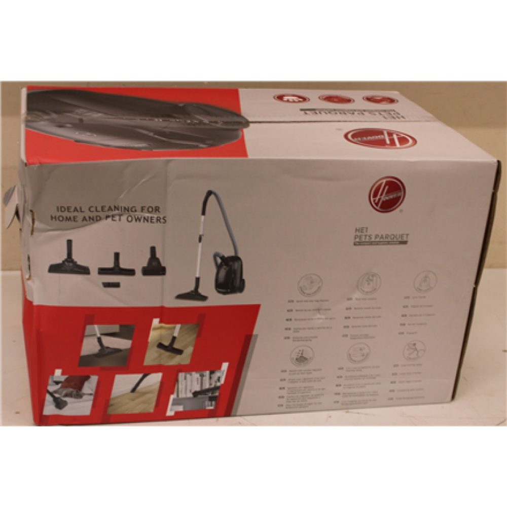 SALE OUT. Hoover HE120PET 011 Vacuum cleaner, Bagged, Power 700 W, Bag 2.5 L, Working radius 8.2 m, Black/Grey , Hoover Vacuum Cleaner , HE120PET 011 , Bagged , Power 700 W , Dust capacity 2.5 L , Iron Grey , DAMAGED PACKAGING , 23 month(s)