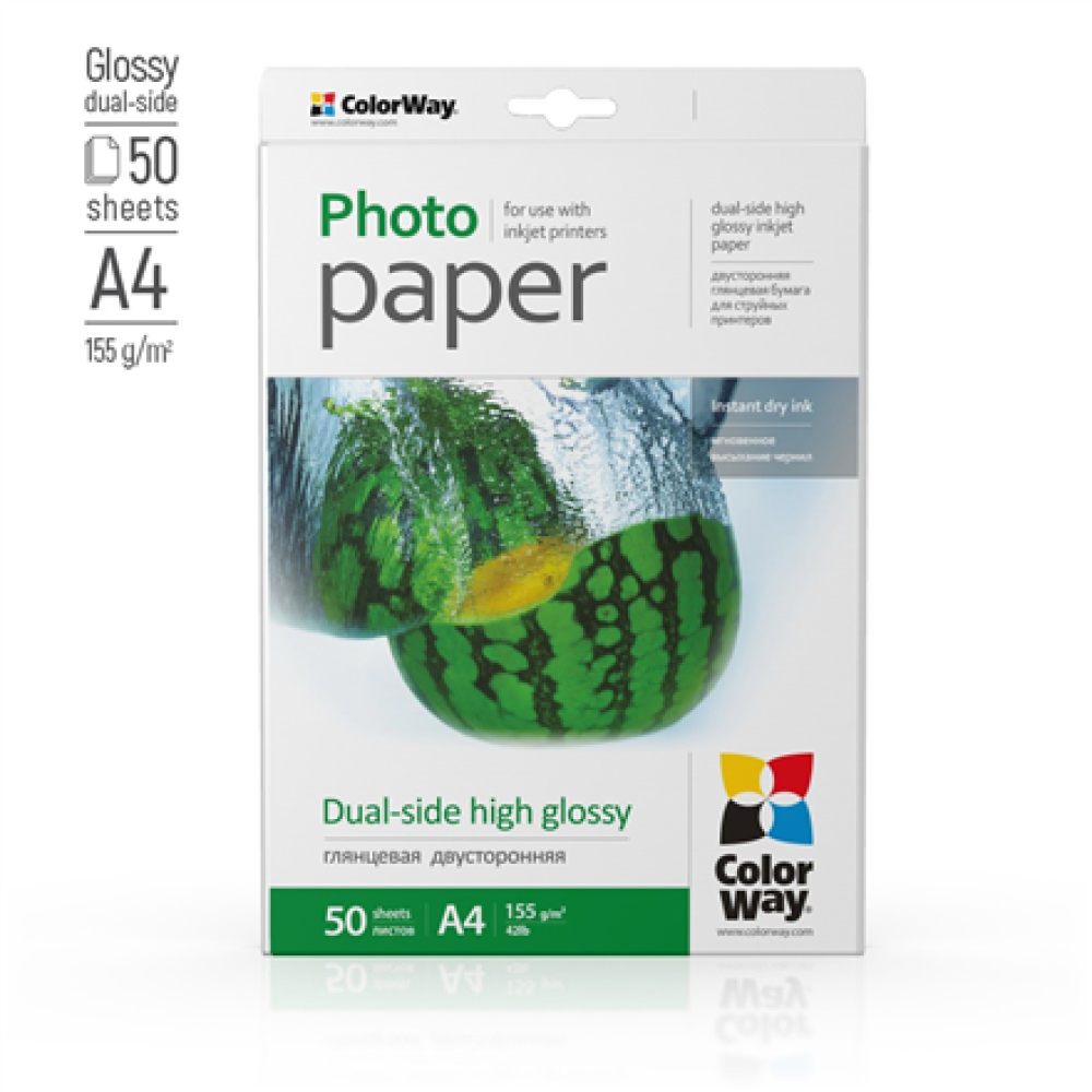 ColorWay Photo Paper, 50 sheets , 155 g/m² , A4 , Dual-side High Glossy