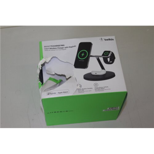 SALE OUT. BELKIN BOOST CHARGE PRO MagSafe 3in1 Wireless Charger, 15W, Black Belkin MagSafe 3in1 Wireless Charger BOOST CHARGE PRO DAMAGED PACKAGING, Black