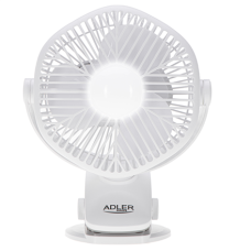 Adler Rechargeable fan with clip , AD 7335 , Table Fan , 6 W , Diameter 12.7 cm , Number of speeds 3 , Oscillation , White