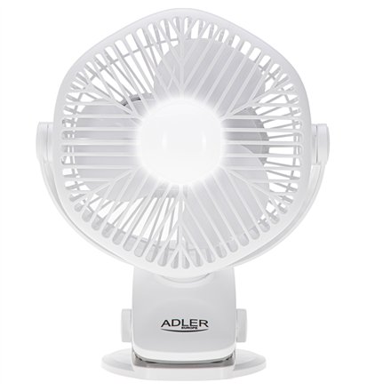 Adler Rechargeable fan with clip , AD 7335 , Table Fan , 6 W , Diameter 12.7 cm , Number of speeds 3 , Oscillation , White
