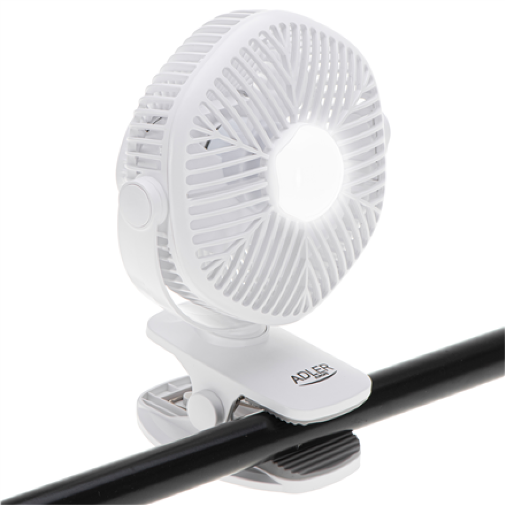 Adler Rechargeable fan with clip , AD 7335 , Table Fan , 6 W , Diameter 12.7 cm , Number of speeds 3 , Oscillation , White