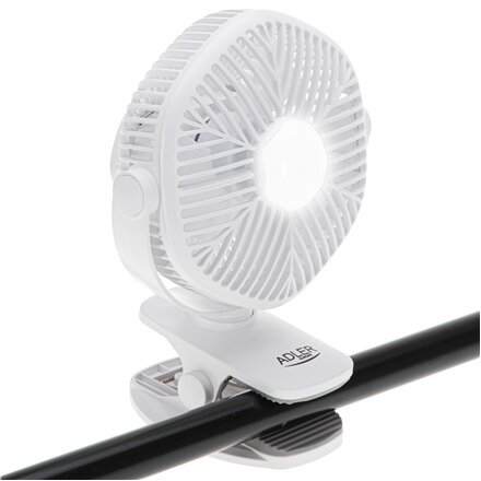 Adler Rechargeable fan with clip , AD 7335 , Table Fan , 6 W , Diameter 12.7 cm , Number of speeds 3 , Oscillation , White
