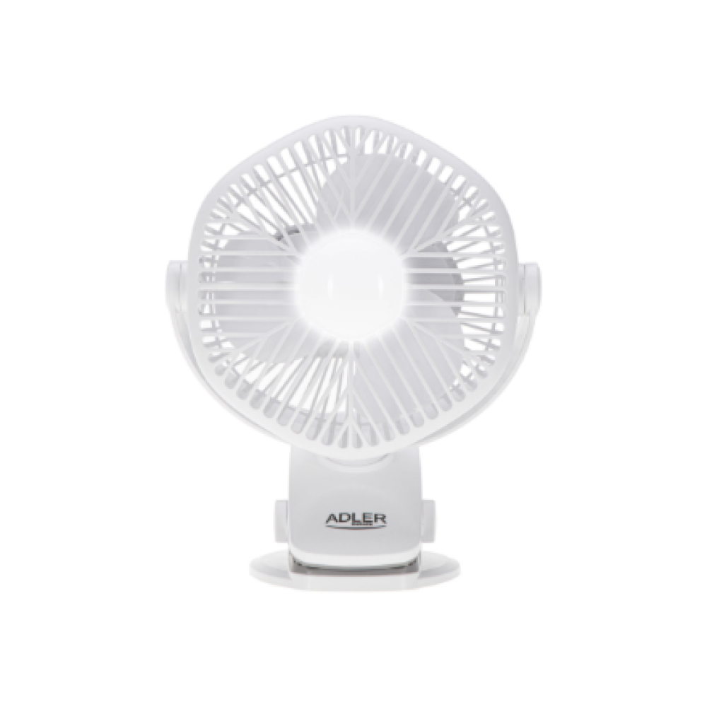 Adler Rechargeable fan with clip , AD 7335 , Table Fan , 6 W , Diameter 12.7 cm , Number of speeds 3 , Oscillation , White