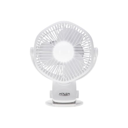 Adler Rechargeable fan with clip , AD 7335 , Table Fan , 6 W , Diameter 12.7 cm , Number of speeds 3 , Oscillation , White