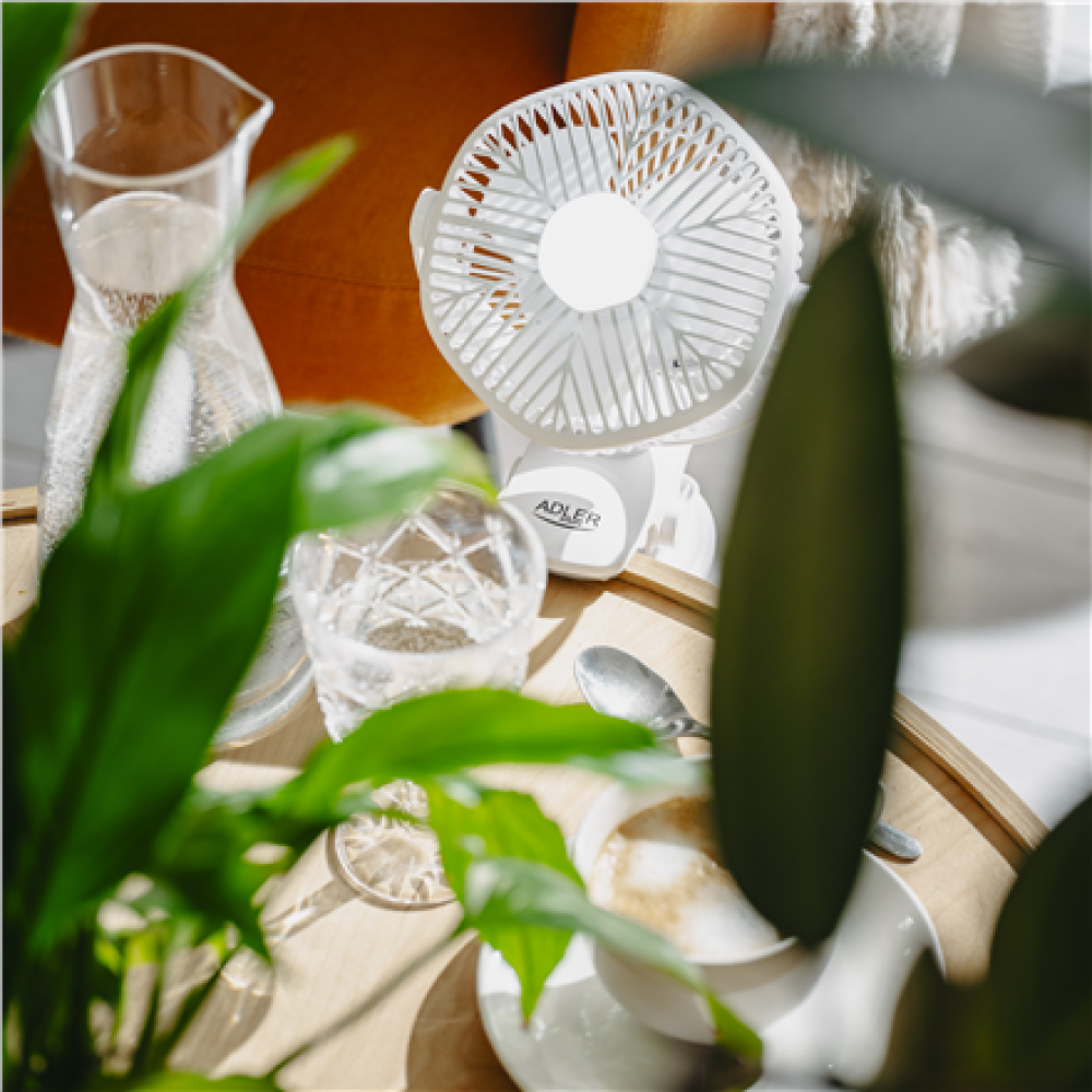 Adler Rechargeable fan with clip , AD 7335 , Table Fan , 6 W , Diameter 12.7 cm , Number of speeds 3 , Oscillation , White