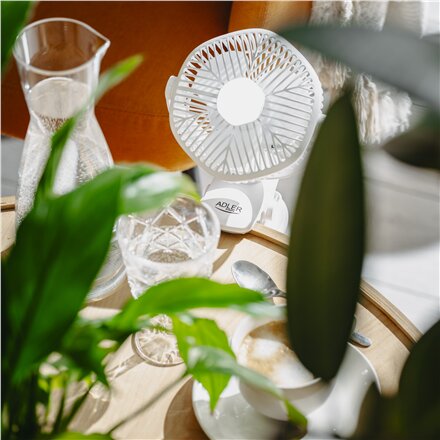 Adler Rechargeable fan with clip , AD 7335 , Table Fan , 6 W , Diameter 12.7 cm , Number of speeds 3 , Oscillation , White