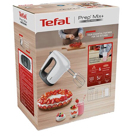TEFAL , Hand mixer , HT461138 PrepMix+ , Hand Mixer , 500 W , Number of speeds 5 , Turbo mode , White/Grey