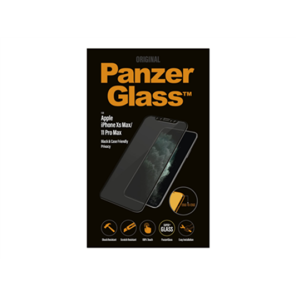 PanzerGlass P2666 Screen protector Apple iPhone Xs Max/11 Pro Max Tempered glass Black Full frame coverage; Anti-shatter film (holds the glass together and protects against glass shards in case of breakage); Case Friendly – compatible with all cases; Anti