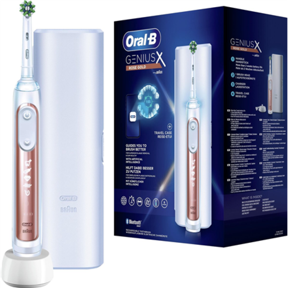 Oral-B Electric Toothbrush , Genius X , Rechargeable , For adults and children , Number of brush heads included 1 , Number of teeth brushing modes 6 , Rose Gold/White