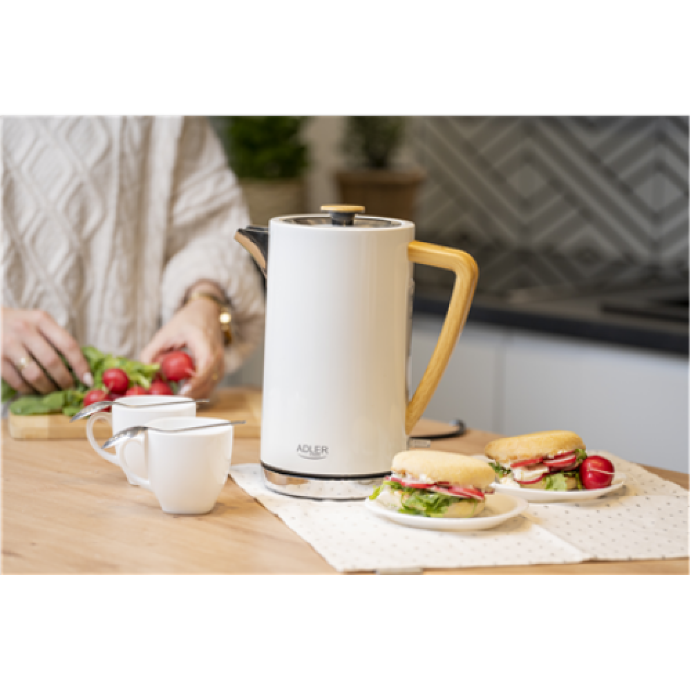Adler , Kettle , AD 1347w , Electric , 2200 W , 1.5 L , Stainless steel , 360° rotational base , White