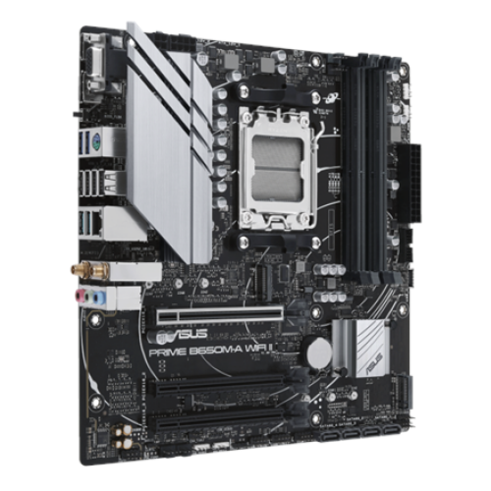 Asus , PRIME B650M-A WIFI II , Processor family AMD , Processor socket AM5 , DDR5 DIMM , Memory slots 4 , Supported hard disk drive interfaces SATA, M.2 , Number of SATA connectors 4 , Chipset AMD B650 , mATX