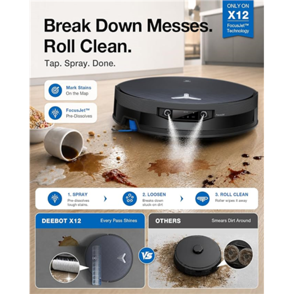 Ecovacs Robot Vacuum Cleaner , DEEBOT X12 OmniCyclone , Wet&Dry , Li-Ion , 4000 mAh , Dust capacity 0.25 L , 22000 Pa , Gray