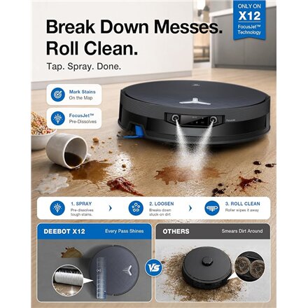 Ecovacs Robot Vacuum Cleaner , DEEBOT X12 OmniCyclone , Wet&Dry , Li-Ion , 4000 mAh , Dust capacity 0.25 L , 22000 Pa , Gray