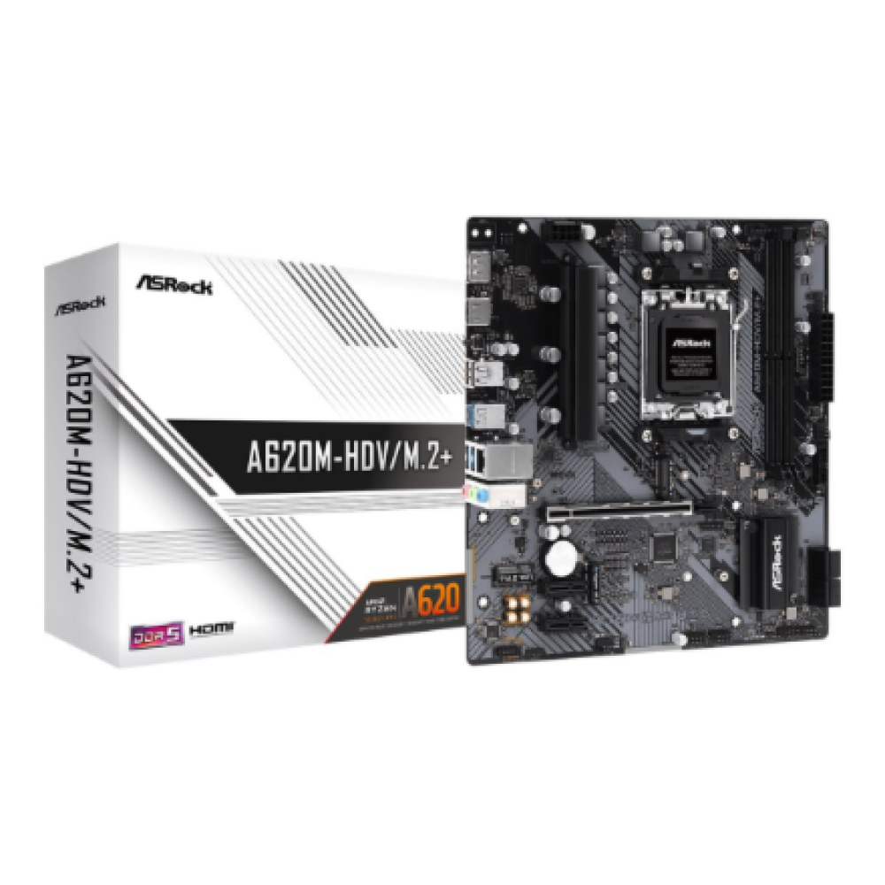 ASRock A620M-HDV/M.2+ , Processor family AMD , Processor socket AM5 , DDR5 , Supported hard disk drive interfaces SATA, M.2 , Number of SATA connectors 4