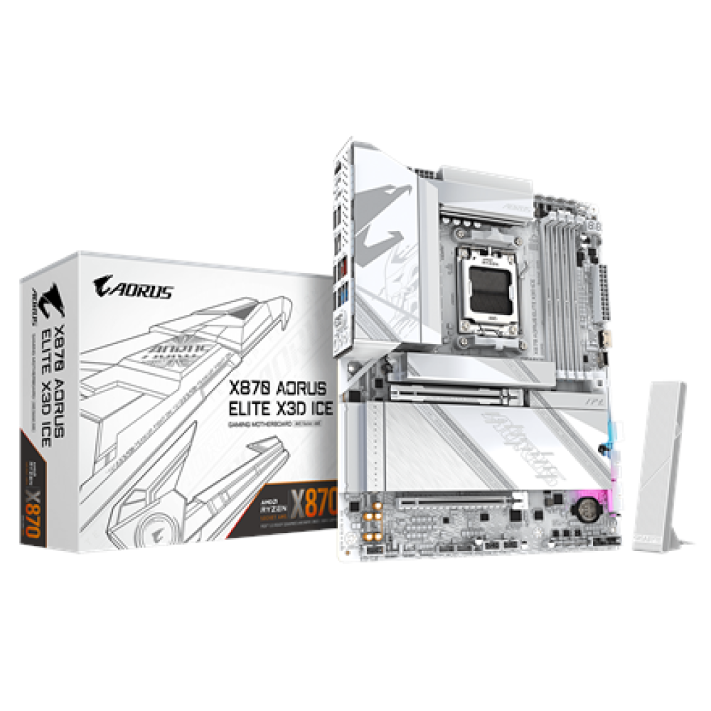 Gigabyte X870 AORUS ELITE X3D ICE , Processor family AMD , Processor socket AM5 , DDR5 , Supported hard disk drive interfaces SATA, M.2 , Number of SATA connectors 4