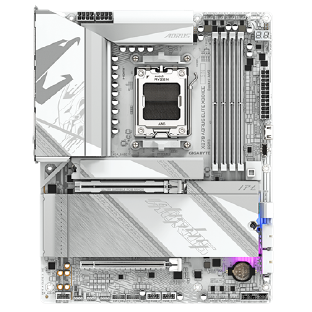 Gigabyte X870 AORUS ELITE X3D ICE , Processor family AMD , Processor socket AM5 , DDR5 , Supported hard disk drive interfaces SATA, M.2 , Number of SATA connectors 4
