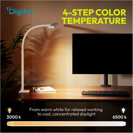 Digitus LED Desk Lamp, 80 cm, White , DA-90493 , 2400 lm , 16 W , 3000-6500 K , Warm white light to white daylight , LED lamp , 10 V