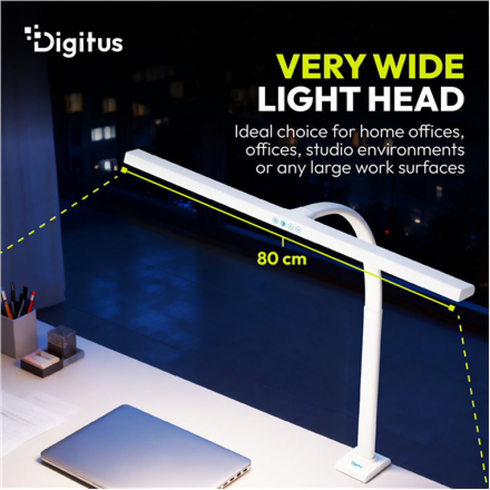Digitus LED Desk Lamp, 80 cm, White , DA-90493 , 2400 lm , 16 W , 3000-6500 K , Warm white light to white daylight , LED lamp , 10 V