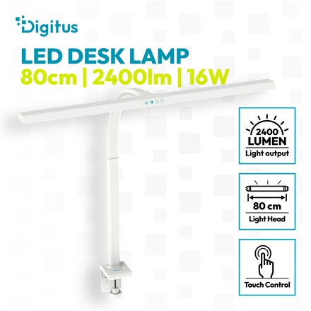 Digitus LED Desk Lamp, 80 cm, White , DA-90493 , 2400 lm , 16 W , 3000-6500 K , Warm white light to white daylight , LED lamp , 10 V