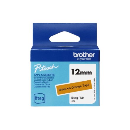 Brother BTAG-T31 , Black on Orange , Btag