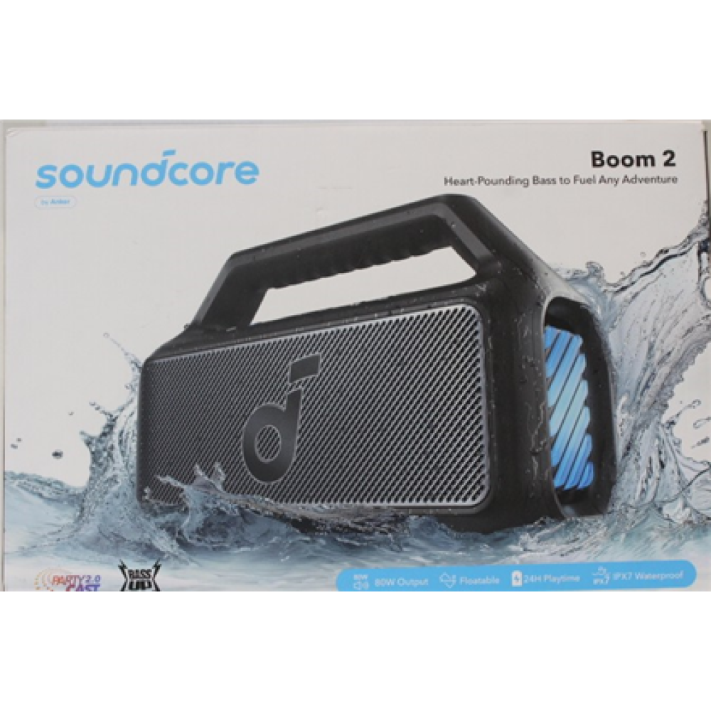 SALE OUT. Anker Soundcore Boom 2 Bluetooth Speaker, Black , Anker Soundcore , Portable Bluetooth Speaker , Boom 2 , DEMO , 80 W , Bluetooth , Phantom Black , Portable , Wireless connection