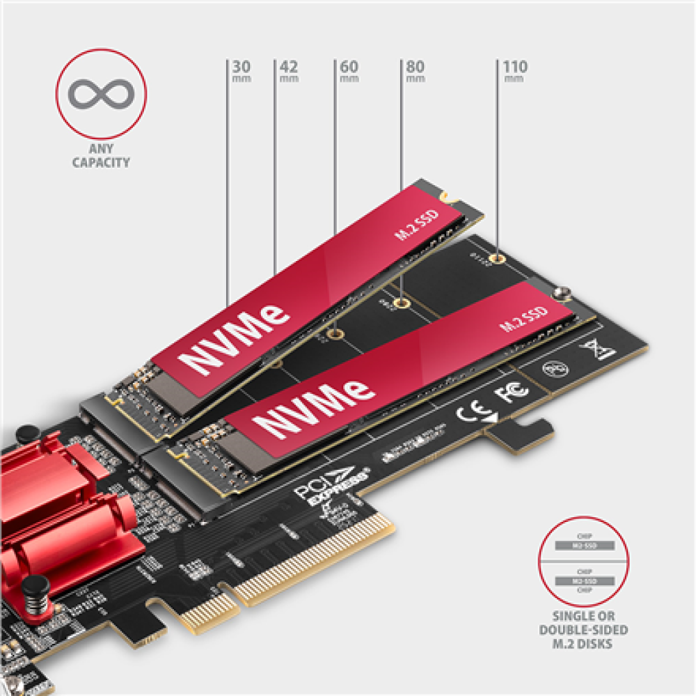 AXAGON PCIe 2x NVMe M.2 Controller , PCEM2-ND