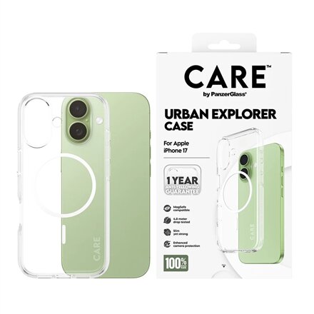 PanzerGlass Flagship Case , Back cover , Apple , iPhone 17 , Recycled plastic , Transparent , Urban Explorer w. White MagSafe