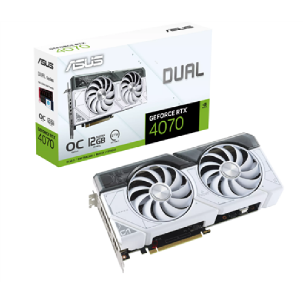Asus , DUAL-RTX4070-O12G-WHITE , NVIDIA , 12 GB , GeForce RTX 4070 , GDDR6X , HDMI ports quantity 1 , PCI Express 4.0 , Memory clock speed 21000 MHz