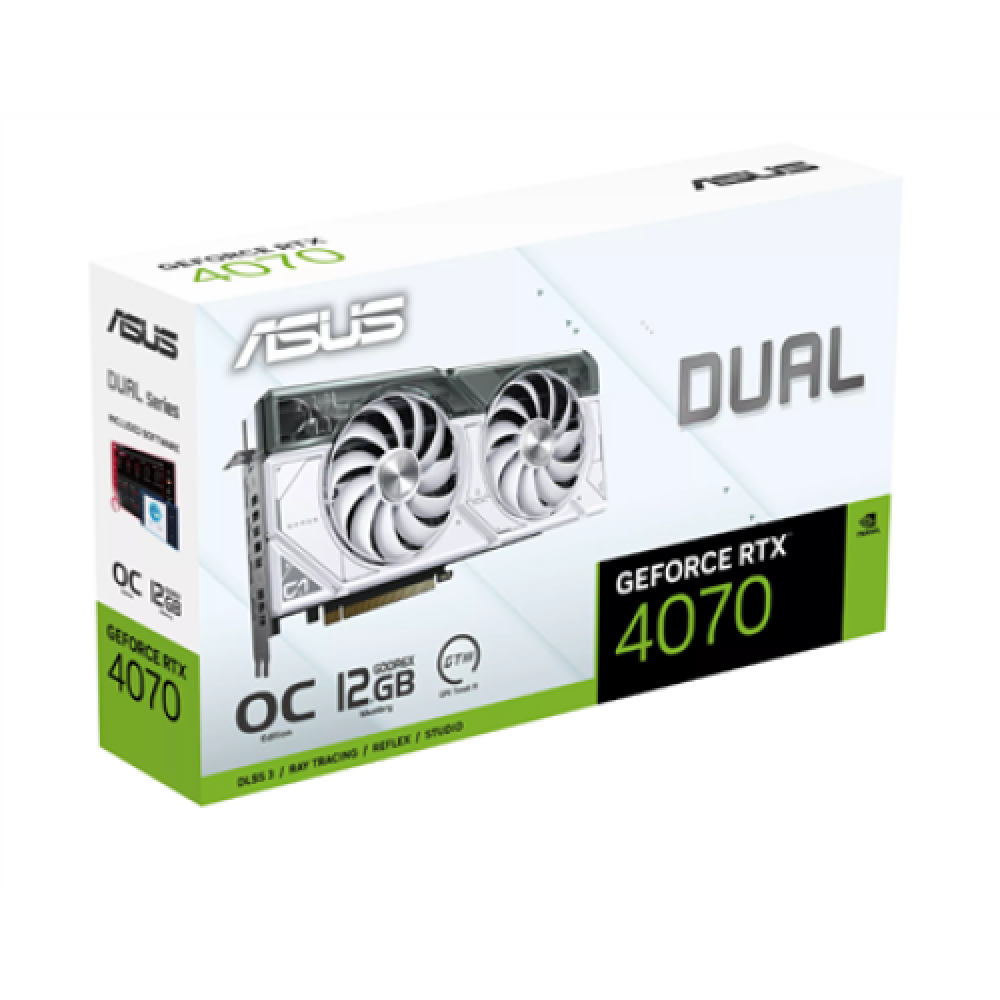 Asus , DUAL-RTX4070-O12G-WHITE , NVIDIA , 12 GB , GeForce RTX 4070 , GDDR6X , HDMI ports quantity 1 , PCI Express 4.0 , Memory clock speed 21000 MHz