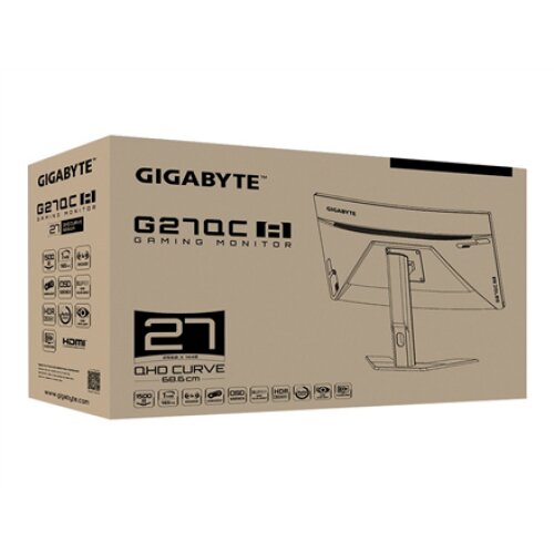Gigabyte , Curved Gaming Monitor , G27QC A , 27 , VA , QHD , 16:9 , 165 Hz , 1 ms , 2560 x 1440 pixels , 250 cd/m² , HDMI ports quantity 2 , Black