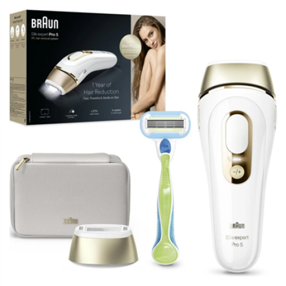 Braun Silk-expert Pro 5 Epilator , PL5052 , Bulb lifetime (flashes) 400.000 , Number of power levels 10 , White/Gold