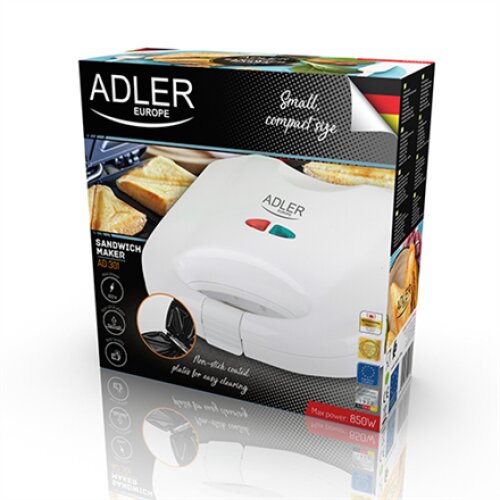 Adler , Sandwich maker , AD 301 , 750 W , Number of plates 1 , Number of pastry 2 , White