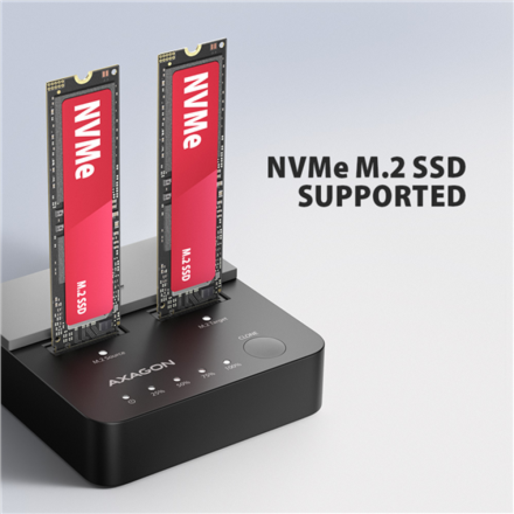 AXAGON , USB-C 20Gbps docking station for 2× M.2 NVMe SSD with disk cloning function without PC , ADSA-M2C22L
