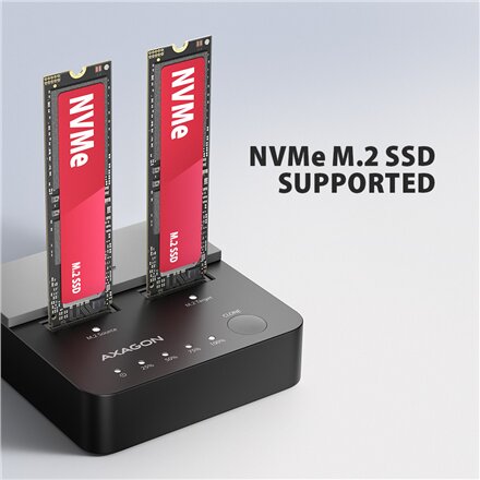 AXAGON , USB-C 20Gbps docking station for 2× M.2 NVMe SSD with disk cloning function without PC , ADSA-M2C22L