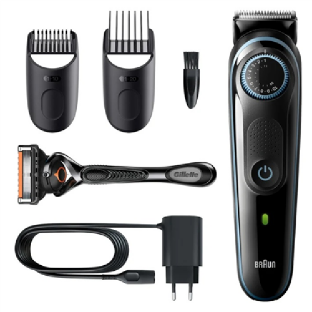 Braun Beard Trimmer with Precision dial and Gillette ProGlide razor BT3340 Cordless or corded, Operating time (max) 80 min, Number of length steps 39, NiMH, Black