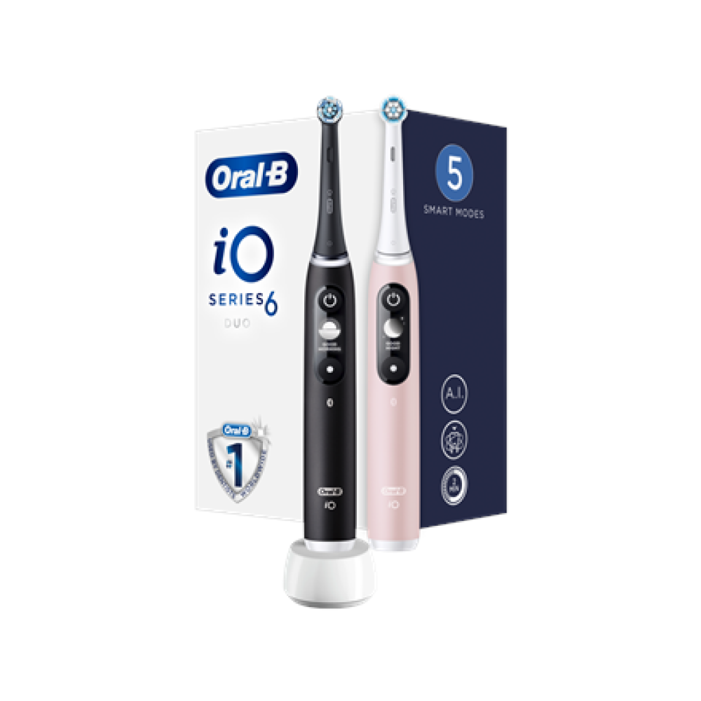 Oral-B Electric Toothbrush , iO6 DuoPack , Rechargeable , For adults , Number of brush heads included 2 , Number of teeth brushing modes 5 , Black/Pink