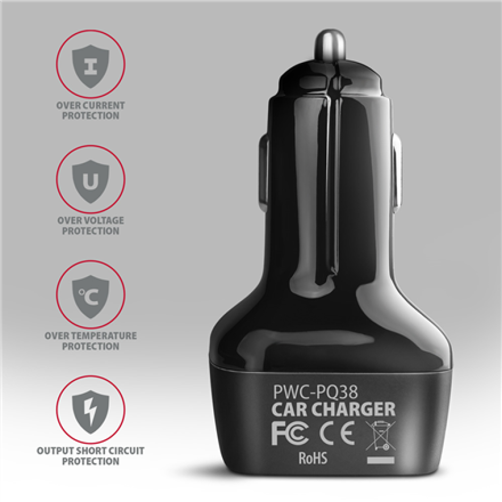 AXAGON Dual car charger, 38W , PWC-PQ38