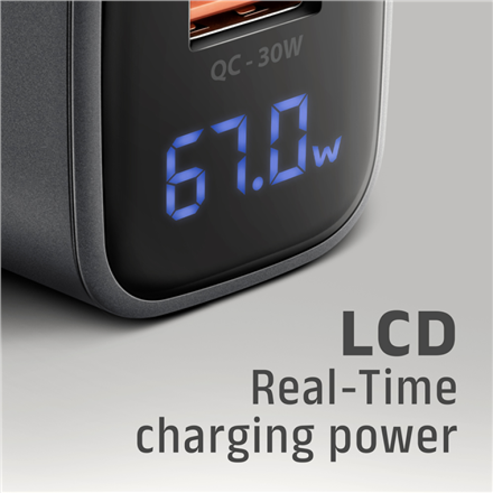 AXAGON Wall charger 67W, USB-A + USB-C, PD3.0/PPS/QC4+/SF , ACU-PQ67D