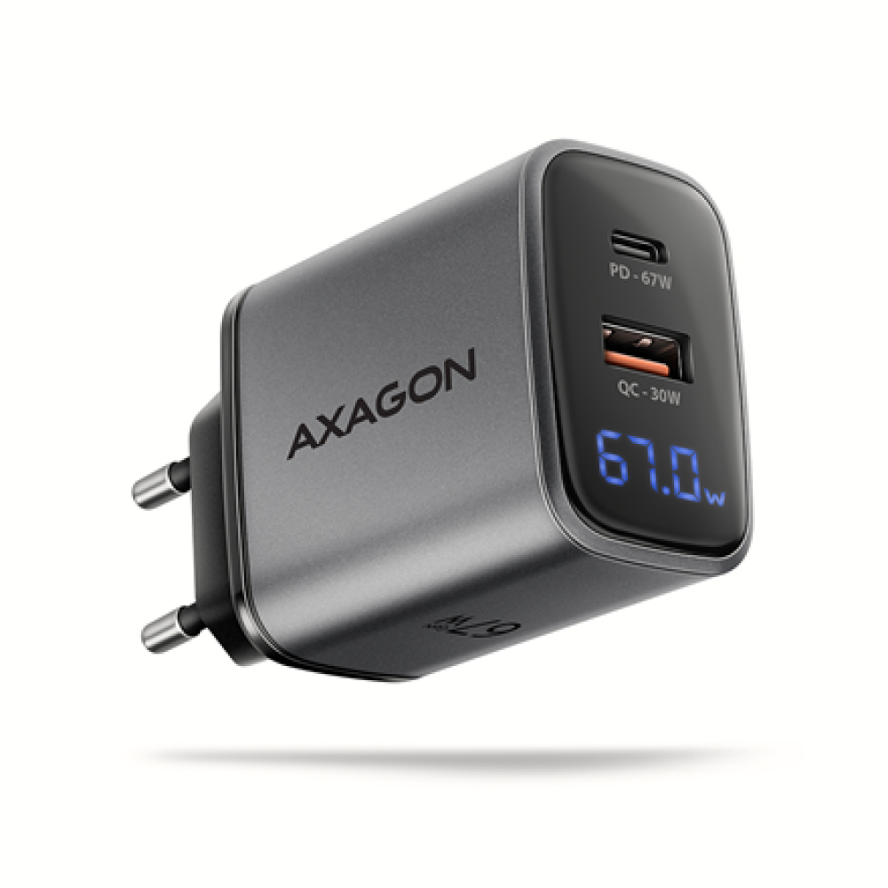AXAGON Wall charger 67W, USB-A + USB-C, PD3.0/PPS/QC4+/SF , ACU-PQ67D