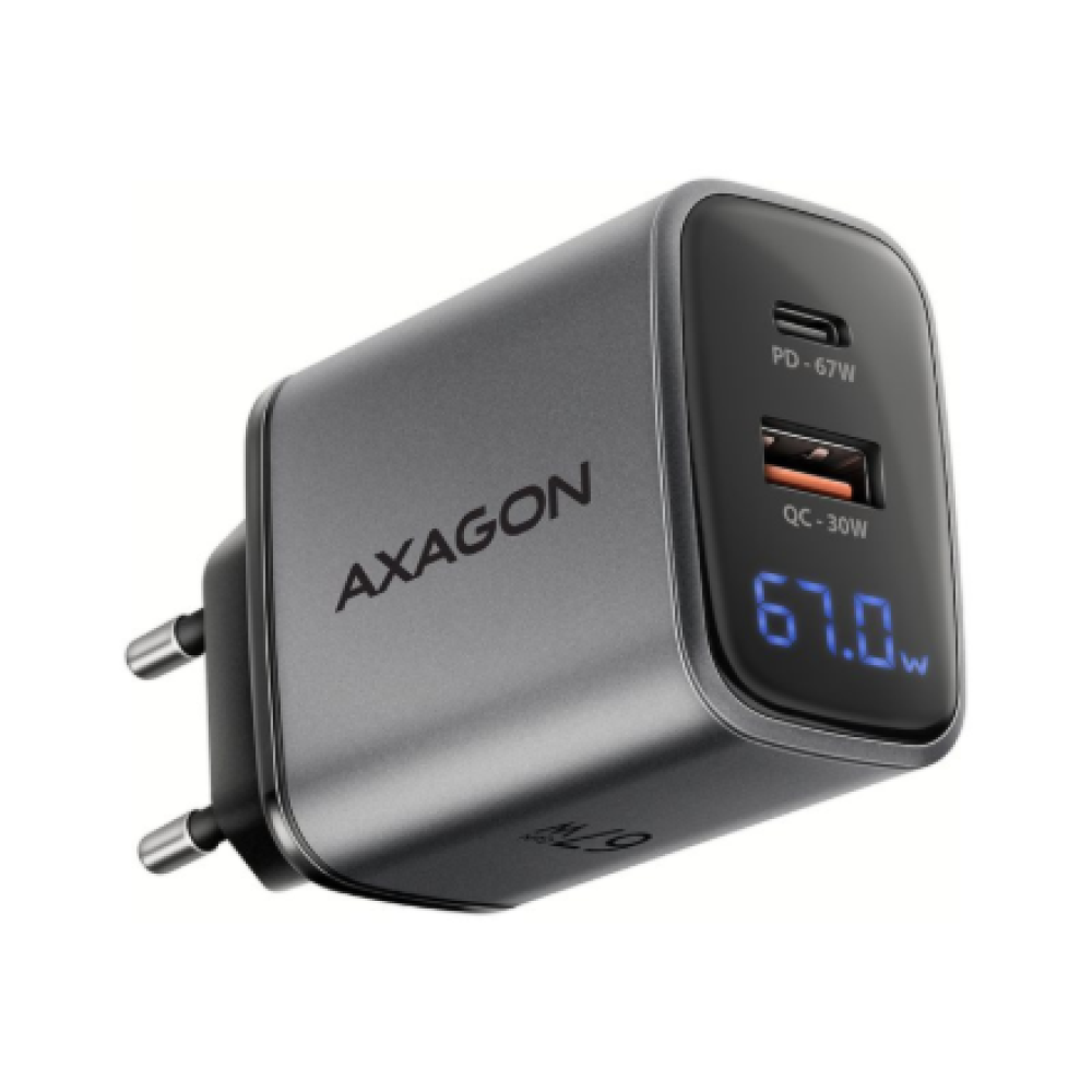 AXAGON Wall charger 67W, USB-A + USB-C, PD3.0/PPS/QC4+/SF , ACU-PQ67D