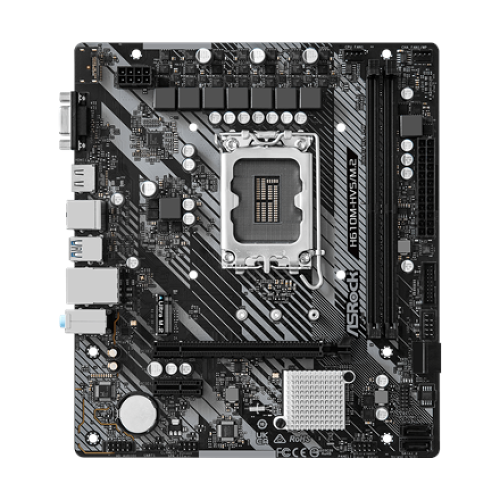 ASRock , H610M-HVS/M.2 R2.0 , Processor family Intel , Processor socket LGA1700 , DDR4 DIMM , Memory slots 2 , Supported hard disk drive interfaces SATA, M.2 , Number of SATA connectors 4 , Chipset H610 , Micro ATX