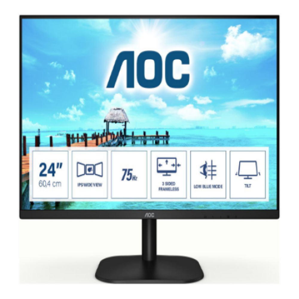 AOC , 24B2XH , 23.8 , IPS , FHD , 16:9 , 75 Hz , 7 ms , 1920 x 1080 , 250 cd/m² , HDMI ports quantity 1 , Black , Warranty 36 month(s)